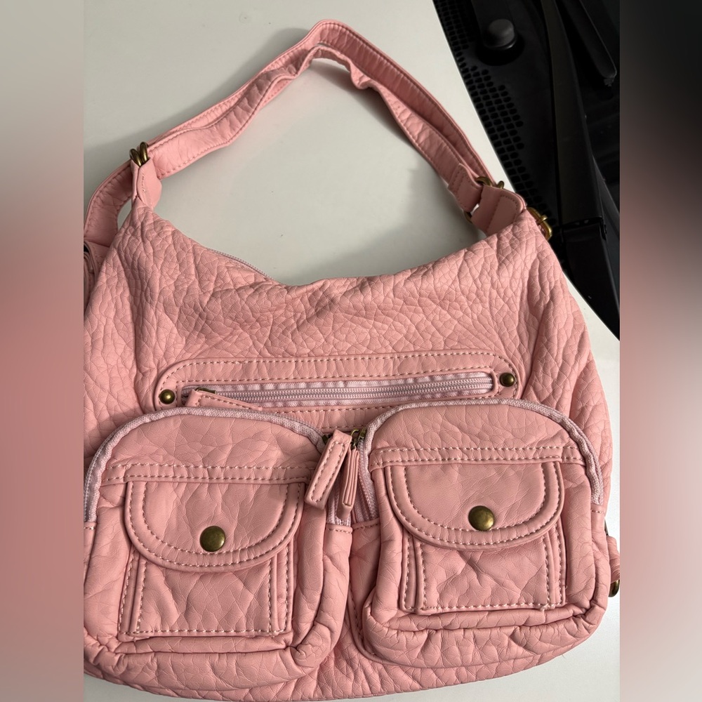Pink Vegan Leather Shoulder or Crossbody Bag